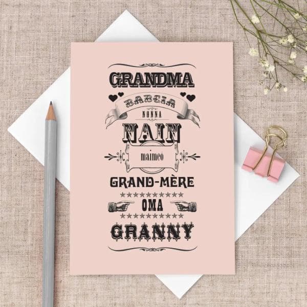 Multilingual Grandma Card, Blush Pink Design - GC224-1