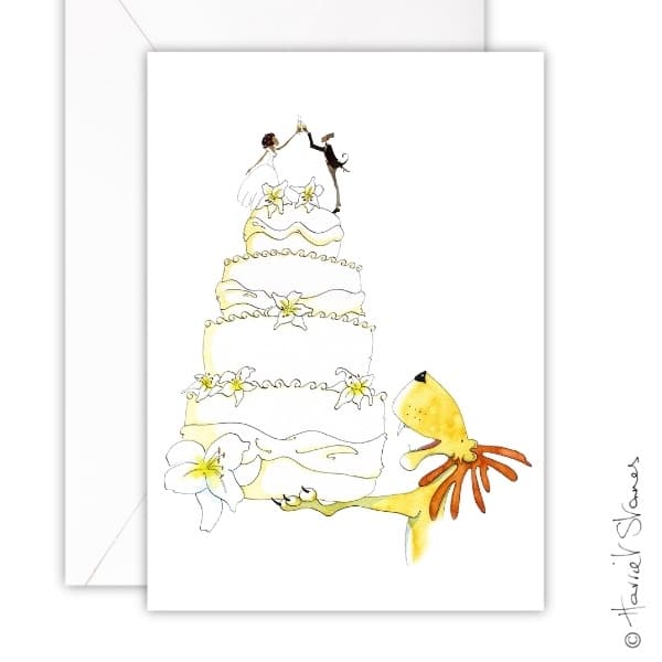 Greeting Card/Towering Wedding Cake w/Black Couple