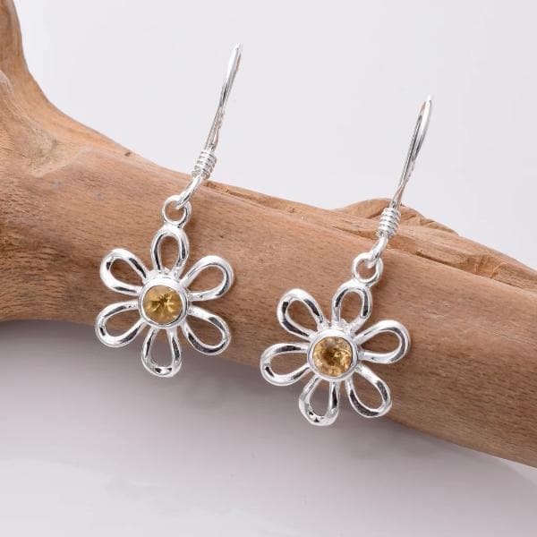 925 Silver And Citrine Daisy Earrings E750