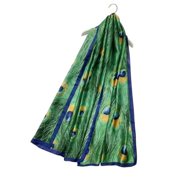 Peacock Feather Print Silk Scarf