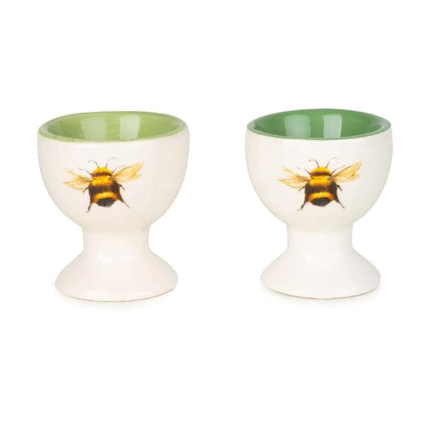 SET OF 2 CERAMIC EGG CUPS BEES CREAM /