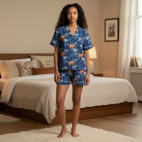 Short Cotton Pyjama Blue Elephant