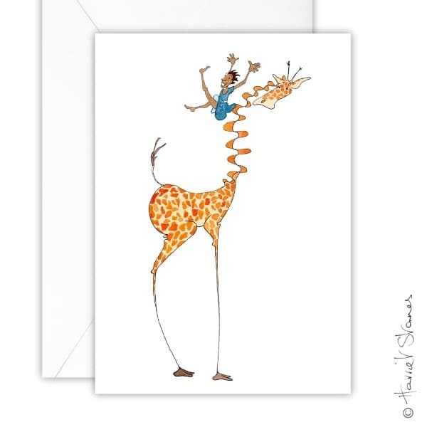 Greeting Card/Girl on Giraffe ,Brown
