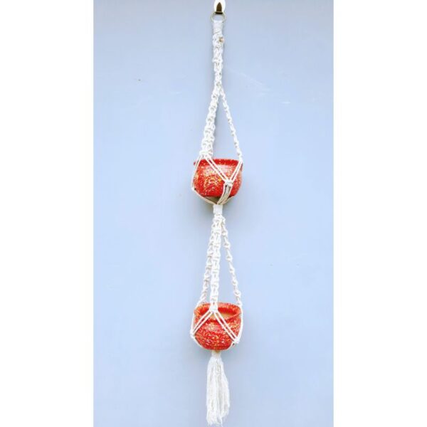 Double Hanging Red Painted Clay Pots