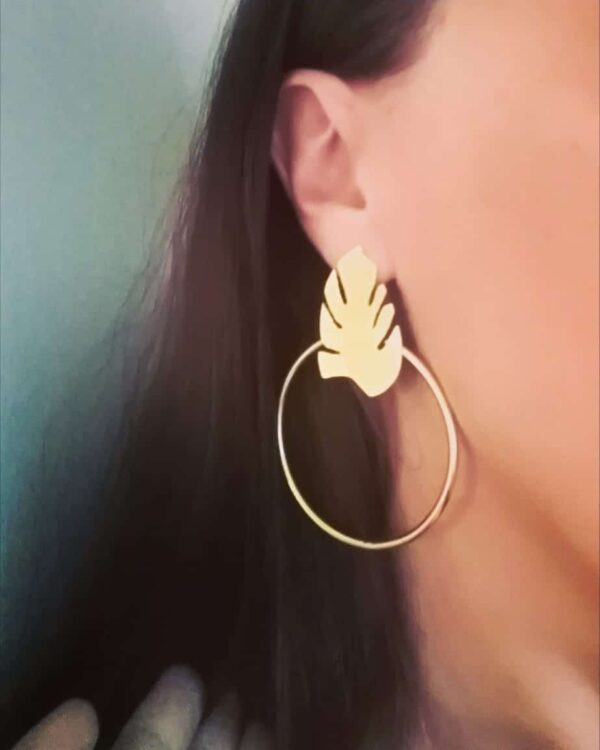 Brass Earring - Monstera hoops
