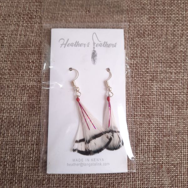 Feather Earrings - White with Black Stripe