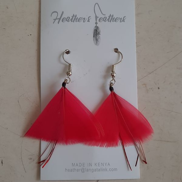 Feather Earrings - Red