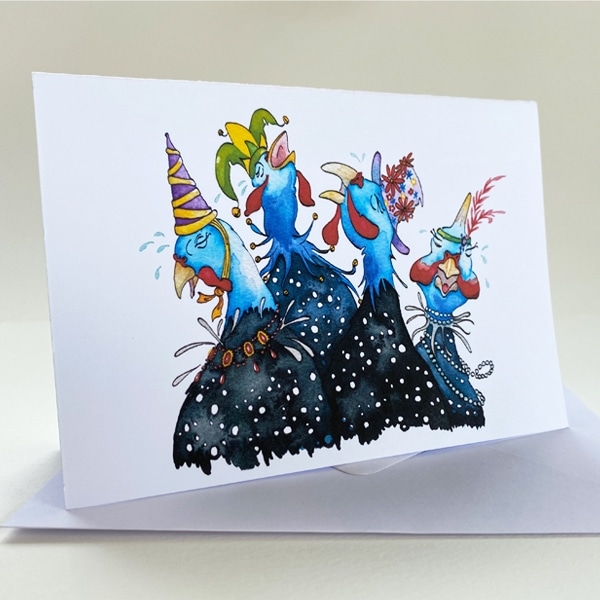 Greeting Card/ Guineafowl hat party