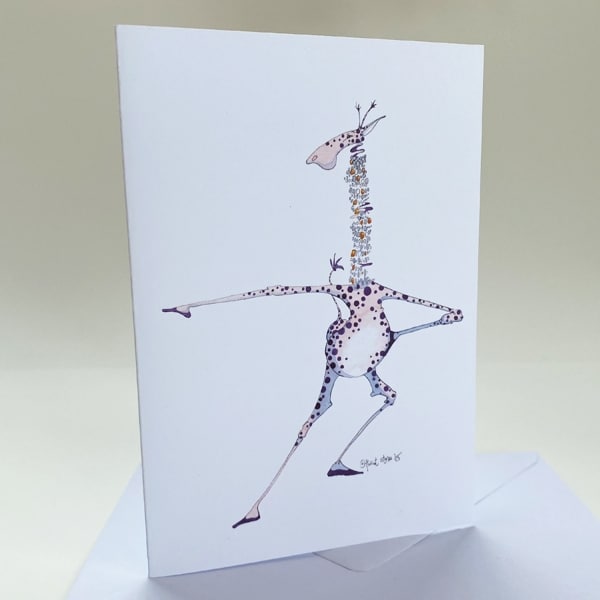 Greeting Card/ Pale pink spotty giraffe w/ multi beaded necklaces