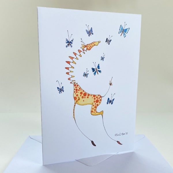 Greeting Card / Giraffe dancing with butterflies