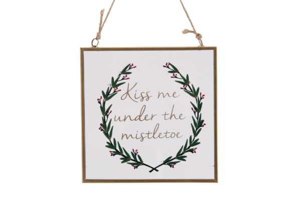 Kiss Me Under The Mistletoe' Hanging Glass Sign