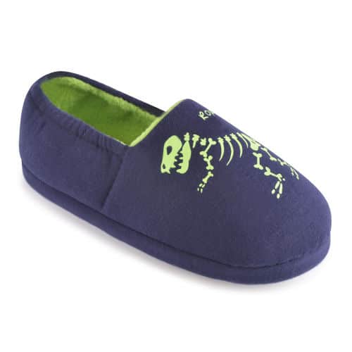 Kids glow in the dark dino slippers navy