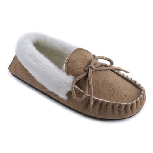 Ladies fur trim moccasin slipper