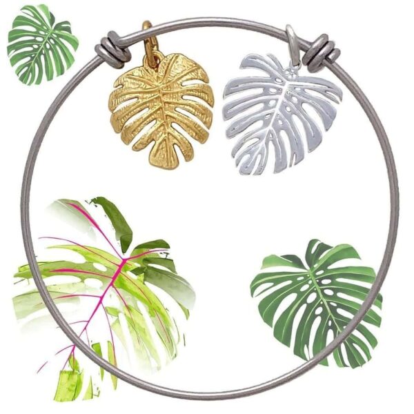 Monstera Charm Bangle