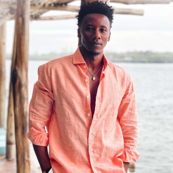 Long Sleeve Shirt/Linen Italian Collar/Burnt orange-K3256