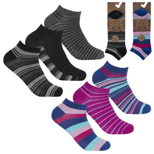 Ladies Bamboo Trainer Socks Stripe