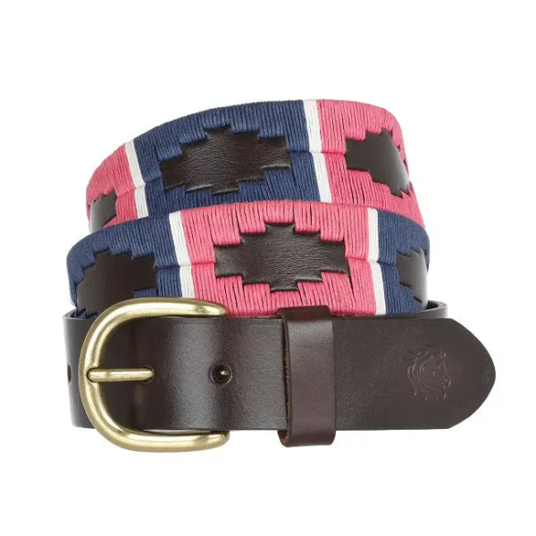 Italian Leather Polo Belt / Pink/Navy