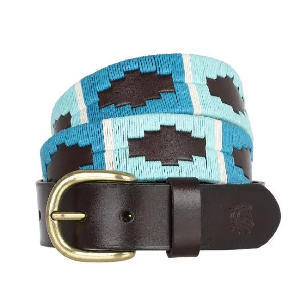 Italian Leather Polo Belt / Blue/Light Blue