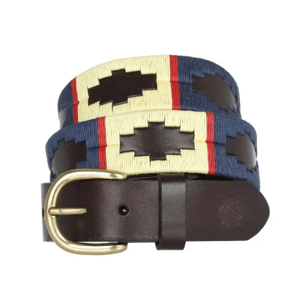Italian Leather Polo Belt / Navy/Corn