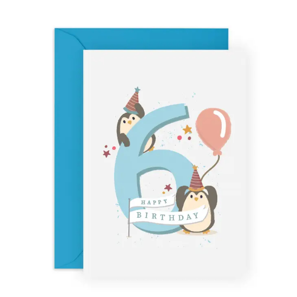 6th Birthday Penguins Card/ CF677