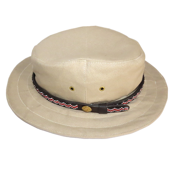 Classic Bush Hat  with Beaded Leather Band - Beige