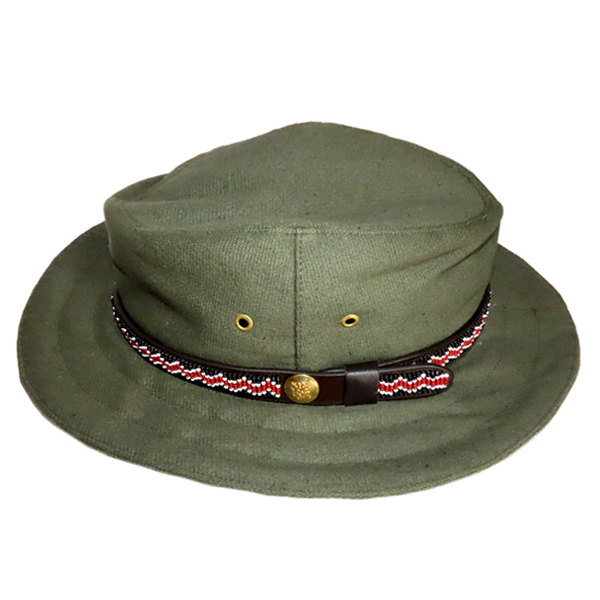 Classic Bush Hat with Beaded  Leather Band - Green