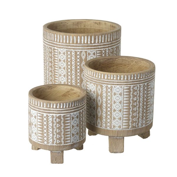 WOODEN PATTERNED POT SET	BUR005