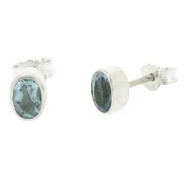 Blue Topaz 4mm Oval Studs