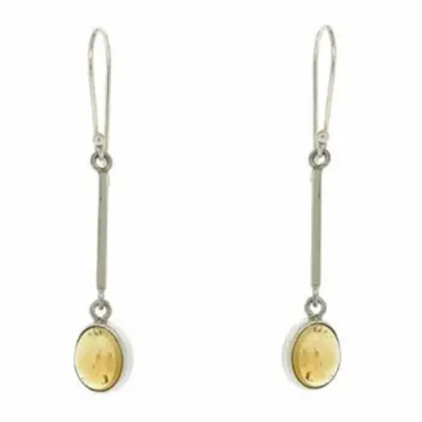 Citrine Cabochon Long Oval Drop Earrings
