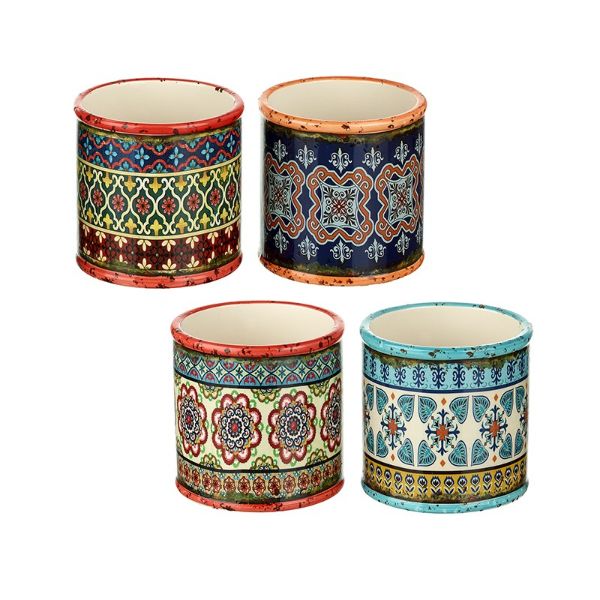 SMALL COLOURFUL PATTERN ROUND POT MIXED DESIGNS FDT022A