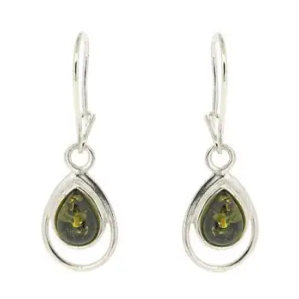 Green Amber Double Tear Earrings