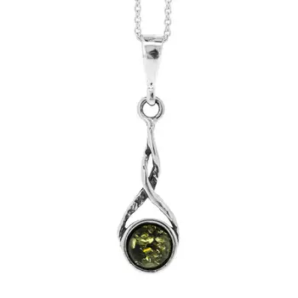 Green Amber Twist Pendant with 18" Trace Chain