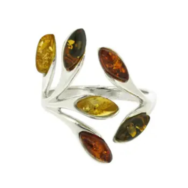 Mixed Amber Branch & Leaves Size N Ring