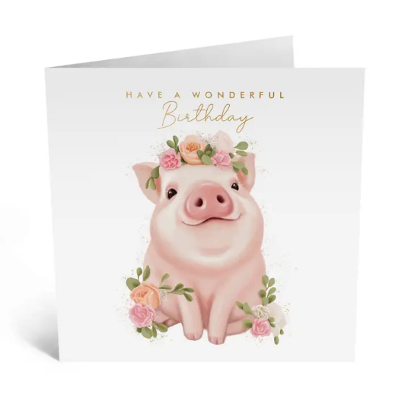 Floral Pig Birthday Card/ CE512