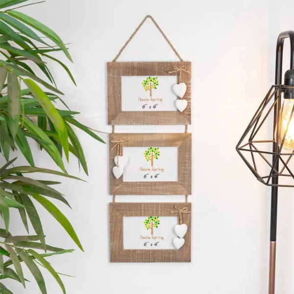 Nicola Spring Triple Wooden Hanging Frame 6x4 White Hearts