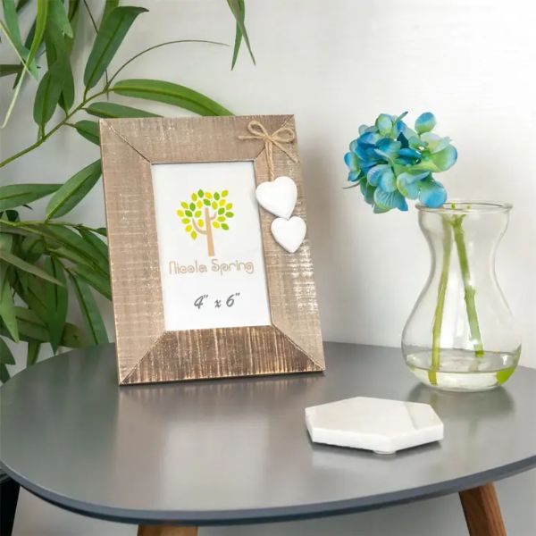 Nicola Spring Wooden Picture Frame - 4x6 - White Hearts