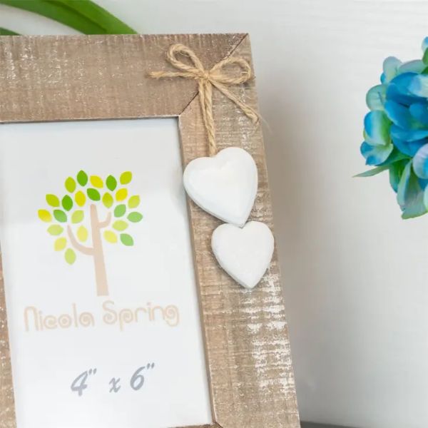 Nicola Spring Wooden Picture Frame - 4x6 - White Hearts - Image 3