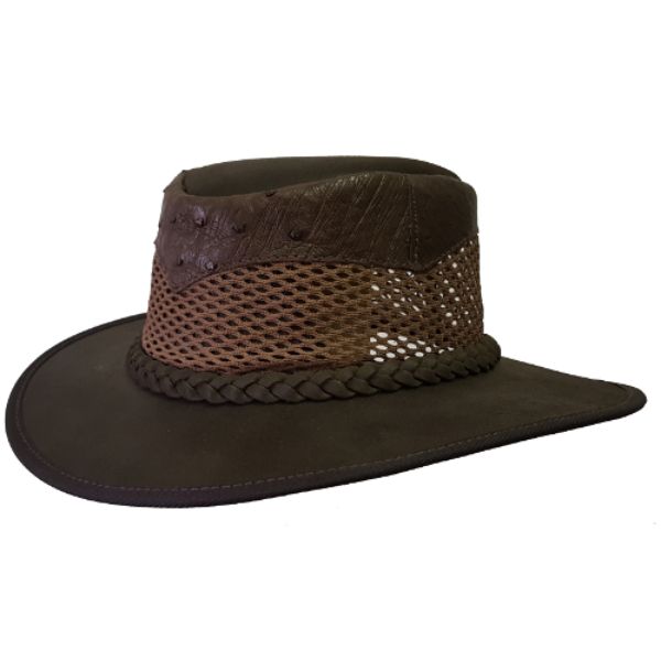 Pudney Genuine Oiled Suede Hat with Mesh And Ostrich trim