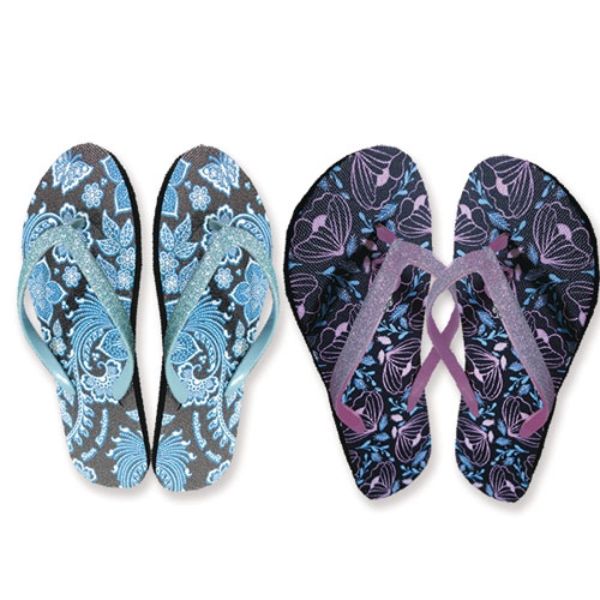 Ladies Floral Print Flip Flop With Glitter Strap