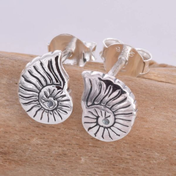 Nautilus Shell Silver Stud Earrings S584