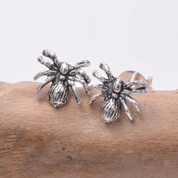 Silver spider stud earrings S651 -