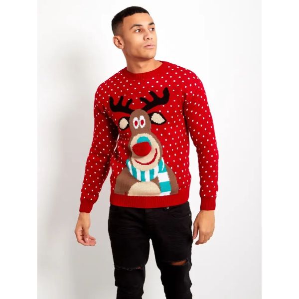 MENS POM RUDOLPH CHRISTMAS JUMPER J1083MENS