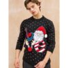 Black Pom Pom Santa Printed Christmas Jumper  J1421MENS