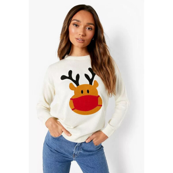 Ladies Christmas Rudolph Face Mask Jumper