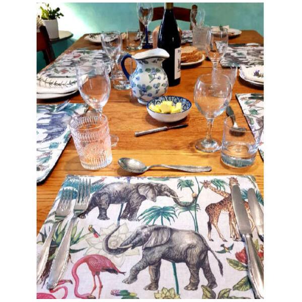 Placemat Vintage Elephant & Flamingo