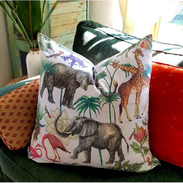 Vintage Elephant & Flamingo Cushion Cover