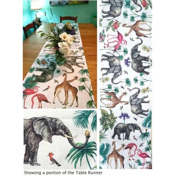 Vintage Elephant & Flamingo Table Runner