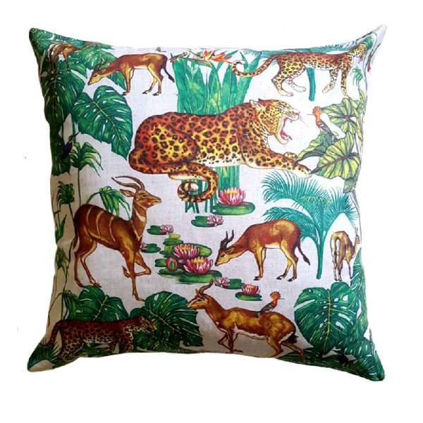 Vintage Leopard & Buck with Leaves Cushion Cover