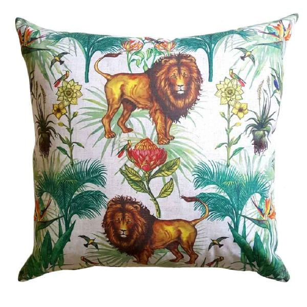 Vintage Lion with Palm Fronds Cushion Cover