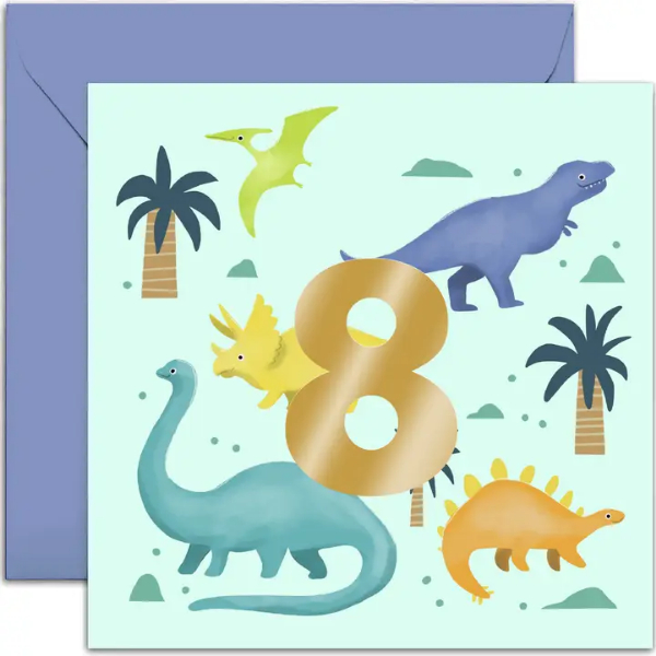 Birthday Ages Blue Dino Card 8 Years